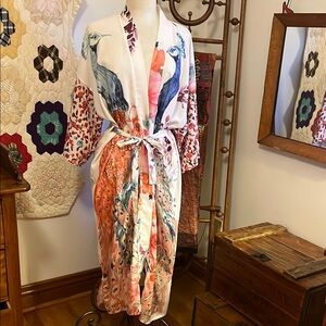 Peacock Bird Print Kimono Robe